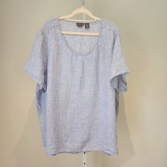 Tahari Blue Linen Blouse Top Tunic Short Sleeve Classic Preppy Sz 2X - Picture 1 of 9